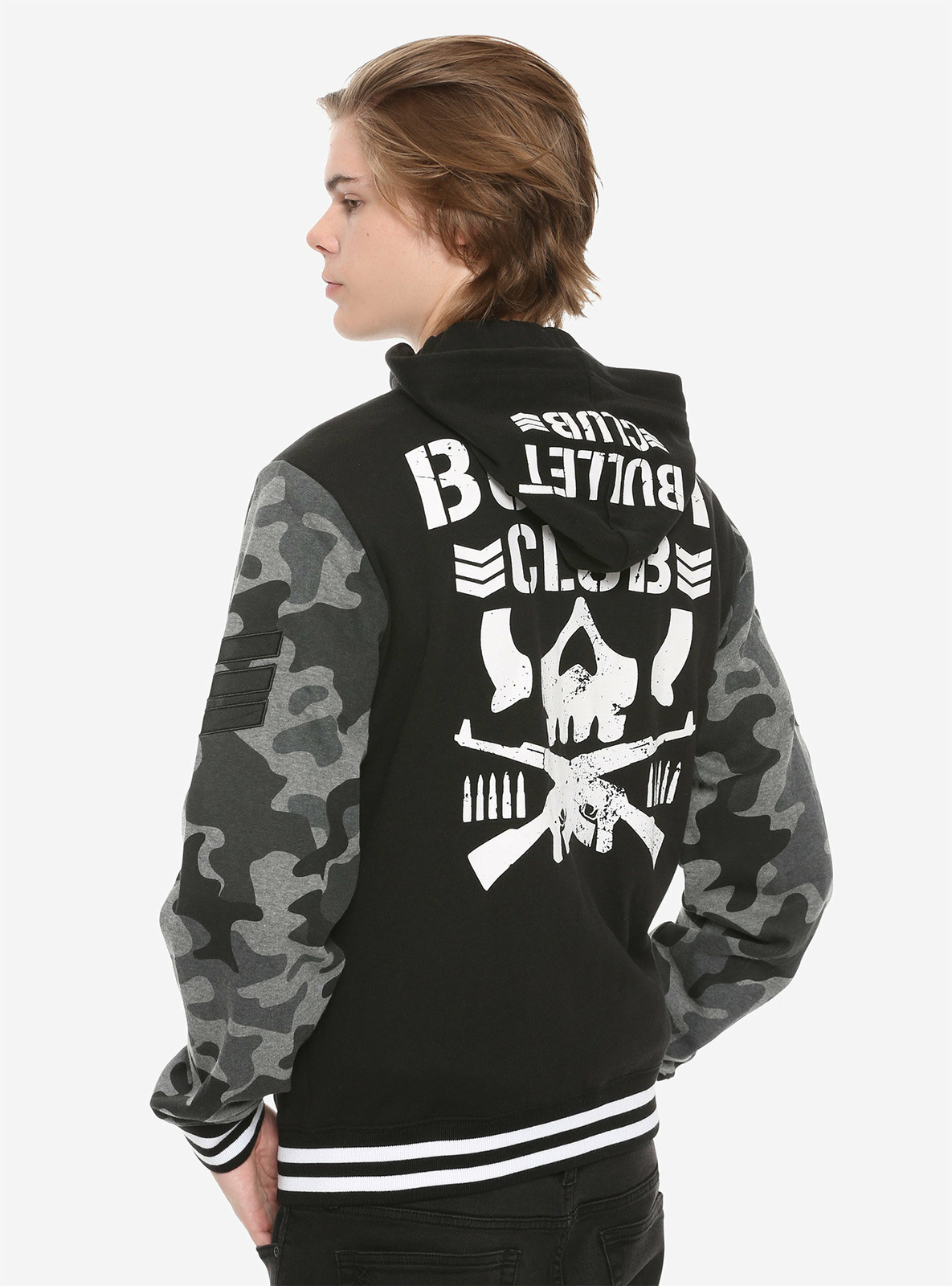New Japan Pro-Wrestling Bullet Club Camo Hooded Varsity Jacket NJPW AEW M Medium