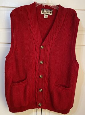 Vintage Ivy Crew Classics Red Button Up Grandpa Cardigan Sweater Vest LARGE