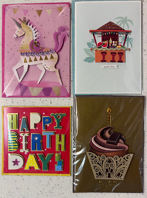 Beautiful Handmade and Embellished Greeting Cards--set of Four! Birthday & more