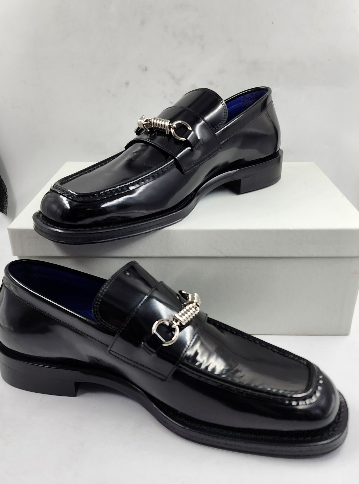 Burberry Leather Barbed Penny Loafers Men's 46/13US Black Solid