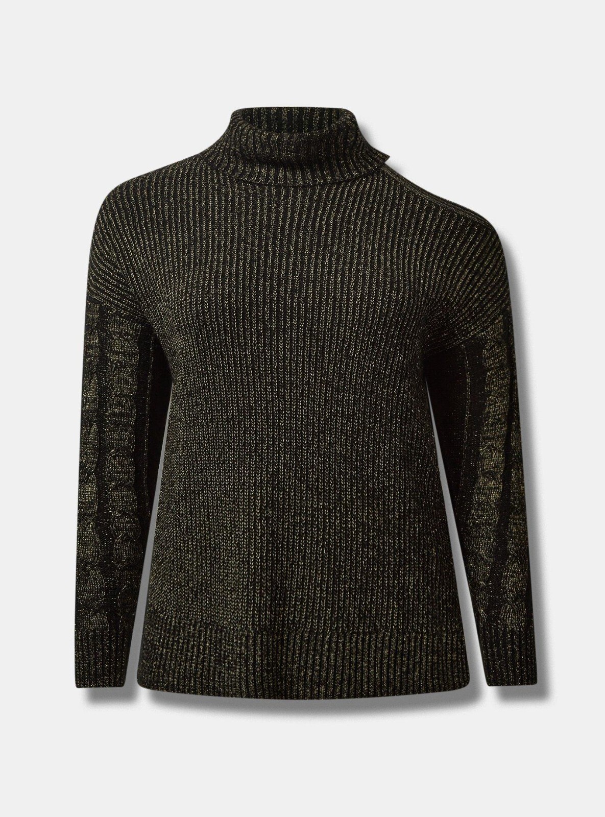 Torrid Lurex Cable Pullover Cold Shoulder Turtle Neck Black