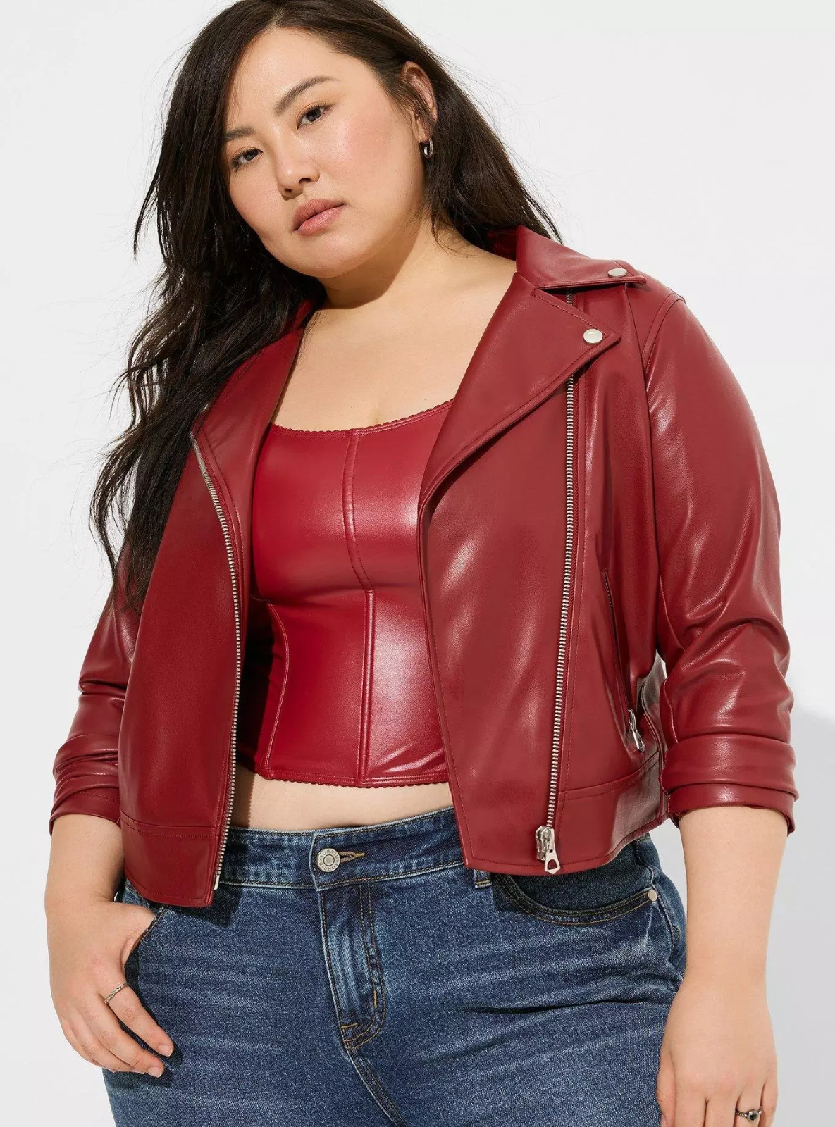 Torrid Faux Leather Asymmetrical Moto Jacket Rhubarb Red Size 6 6X