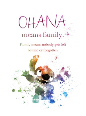 Art Print Lilo And Stitch Quote Illustration Disney Ohana Means Family Ebay