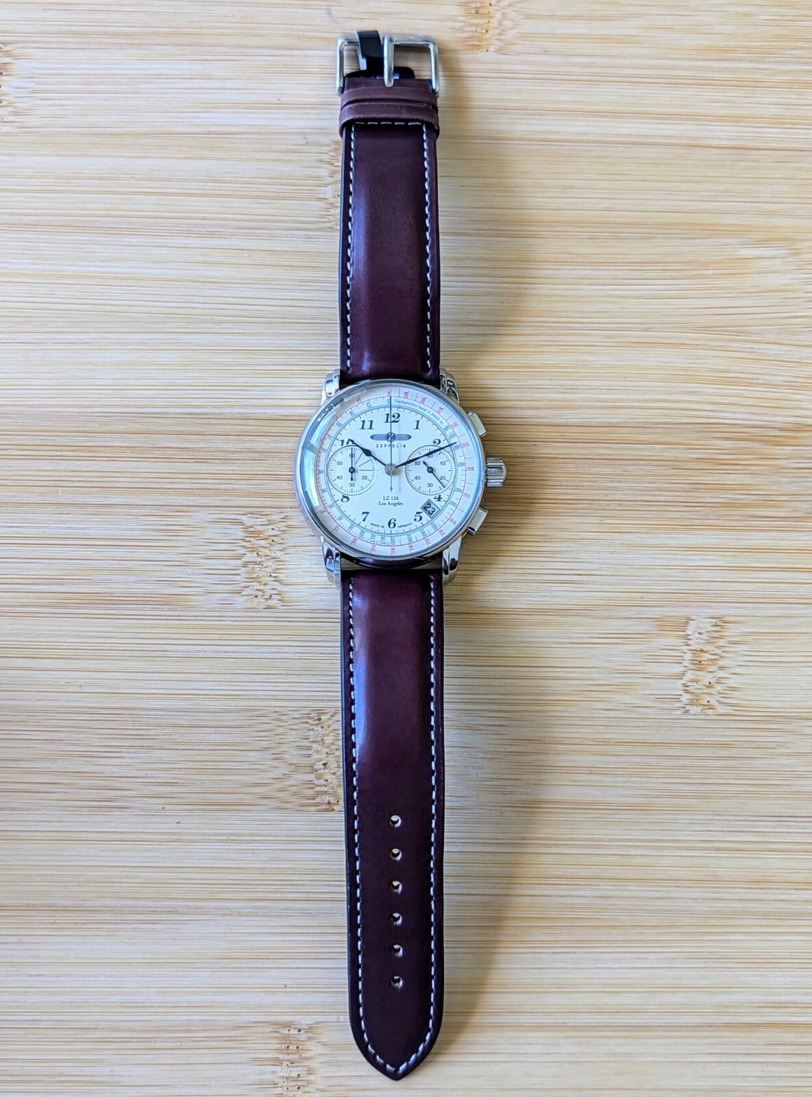 Pre-owned Zeppelin Lz 126 Los Angeles Beige Dial Chronograph Date Watch 7614-5 Lz-127
