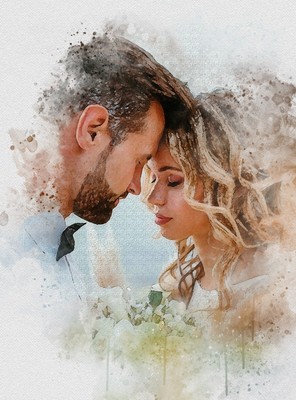 Custom watercolor portrait Painting from photo wedding anniversary engagement