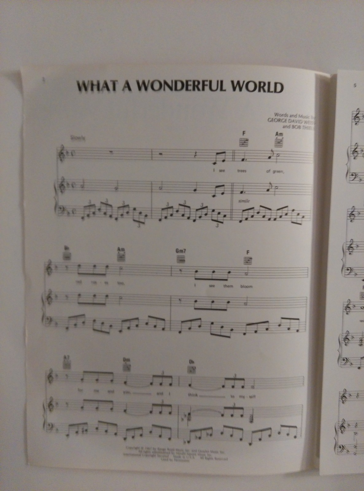 Louis Armstrong What a Wonderful World Sheet Music Piano Vocal Guitar