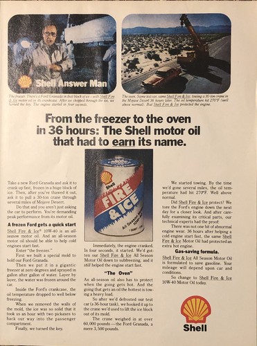1980 Shell Fire Ice Motor Oil PRINT AD Answer Man Ice - Mojave