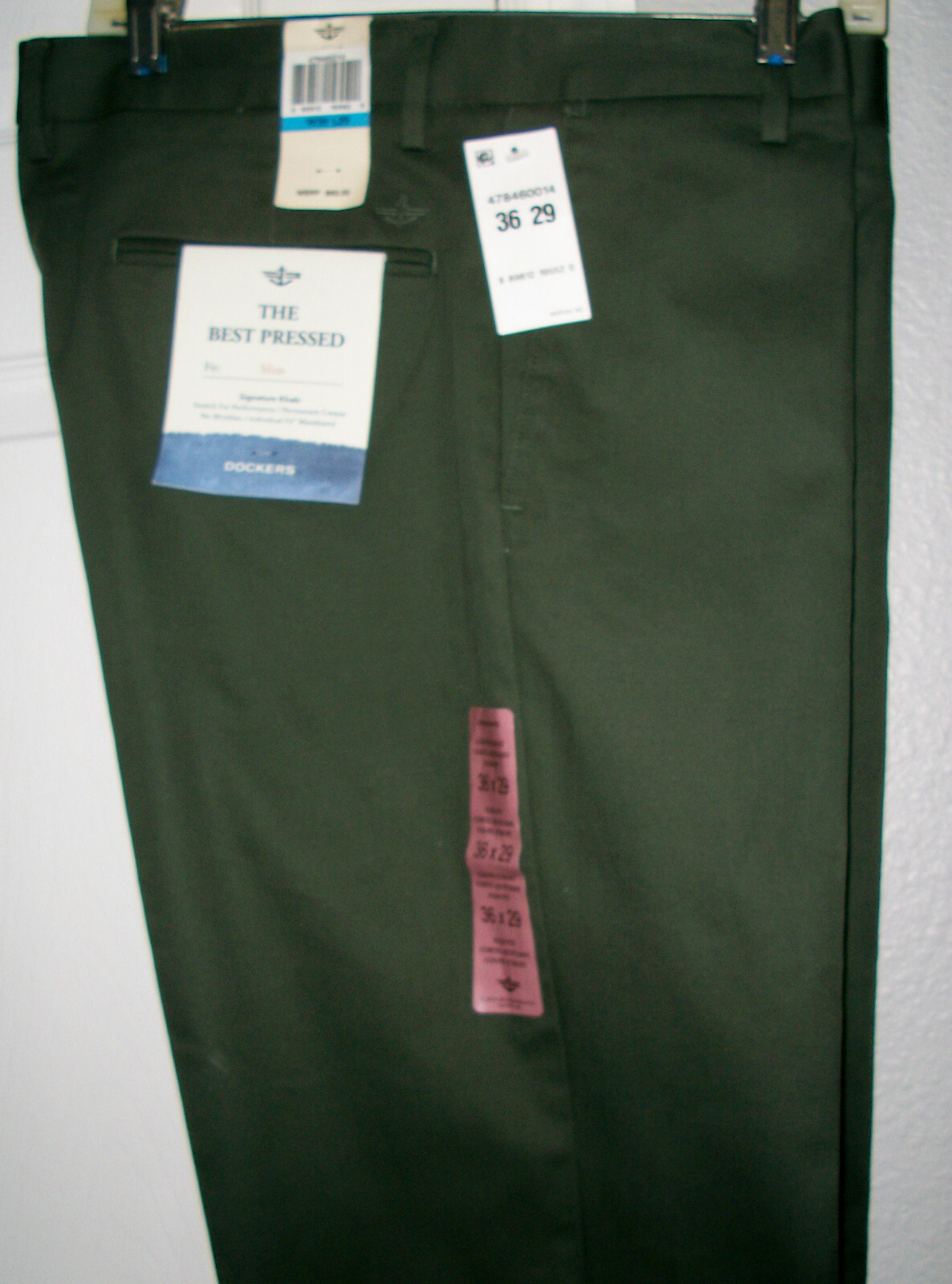 DOCKERS Slim Fit Plain Front Best Pressed Olive Khaki Pants NWT 36x29 $62