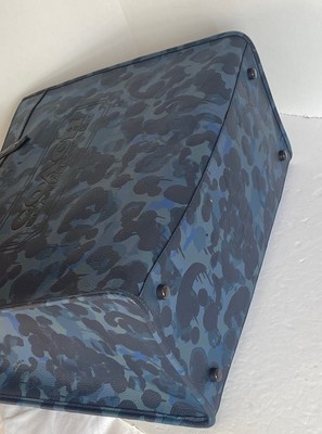 Pre-owned Coach Field Tote 40 Leather Blue Camo Print Crossbody C5308 Logo Org Pkg