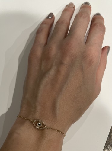Pre-owned Handmade 14k Yellow Gold Evil Eye Bracelet With Sapphire As A Central Stone And Diamonds In H