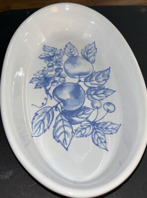 New Brunelli Oval White &   Blue Fruit  Oval Baking/ AuGratin Dish 10  Italy