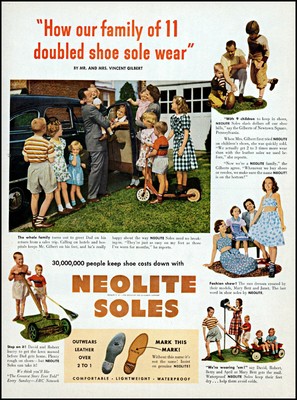1949 Vincent Gilbert family of 11 Neolite soles vintage photo print Ad adL41