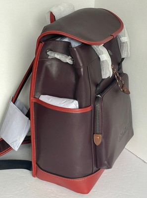 Pre-owned Coach Backpack Mens League Flap Large Leather Oxblood Red C5342 Laptop In Brown