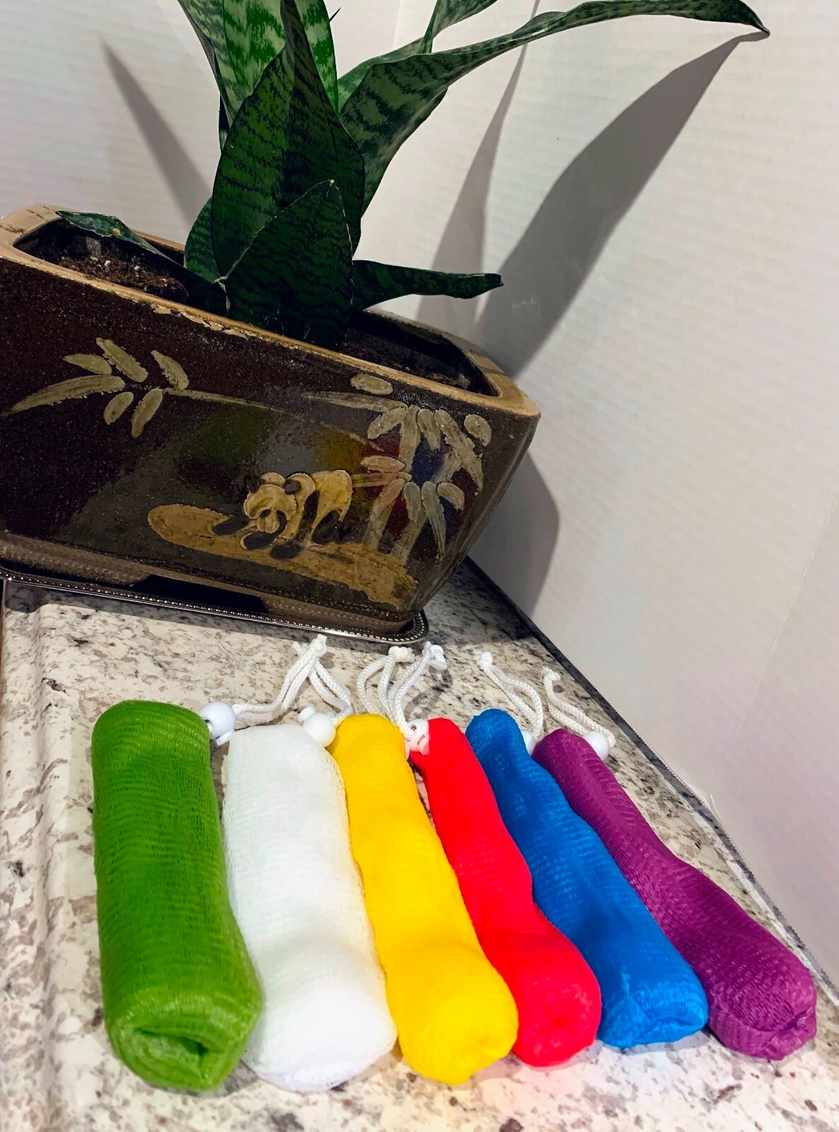 Exfoliating Mesh Soap Saver Bags Assorted Colors (Set of 6) + Free soap sampler