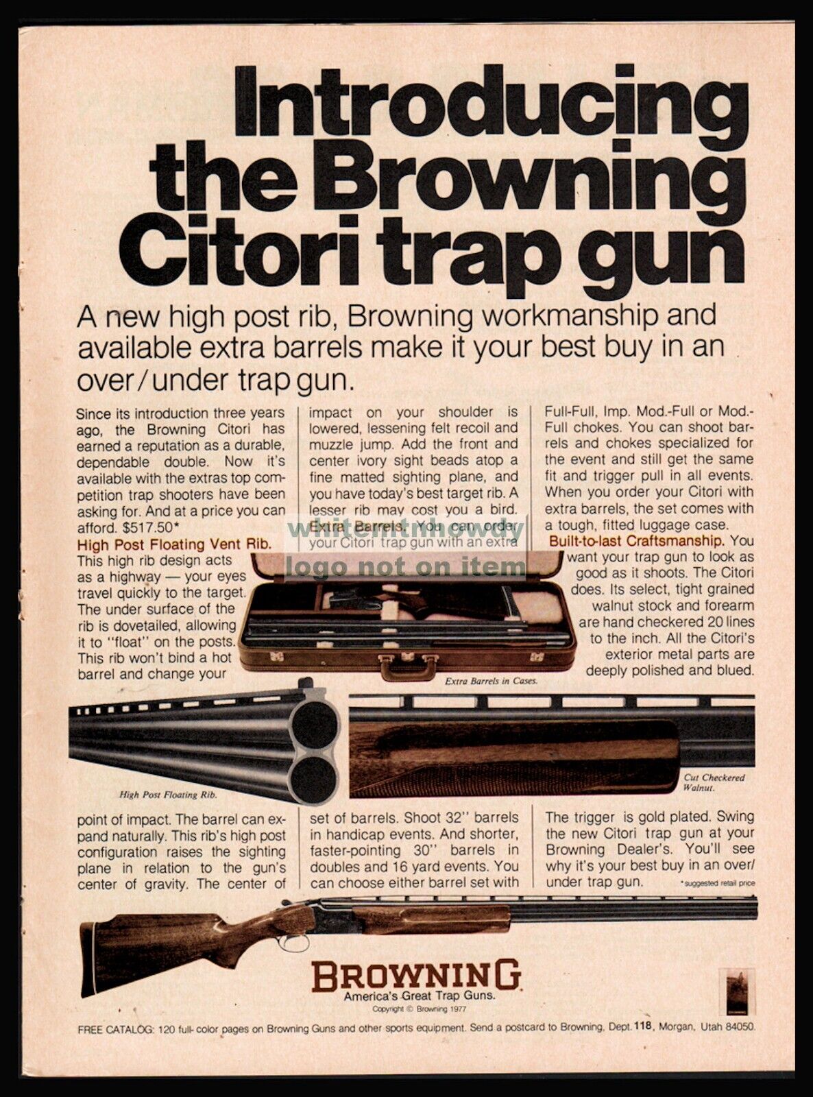 1977 BROWNING Citori Over & Under Trap Gun Shotgun AD Original Advertising