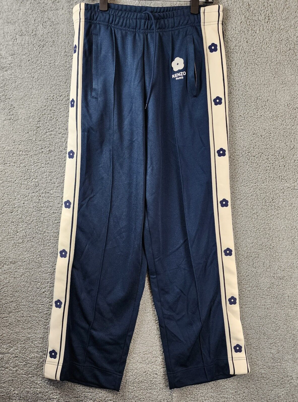 Pre-owned Kenzo Paris Elephant Interlock Piquet Track Pants Men's Small Blue Drawstring