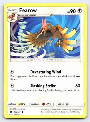Fearow 98/149 Common Sun & Moon Base Set Pokemon Card - NM