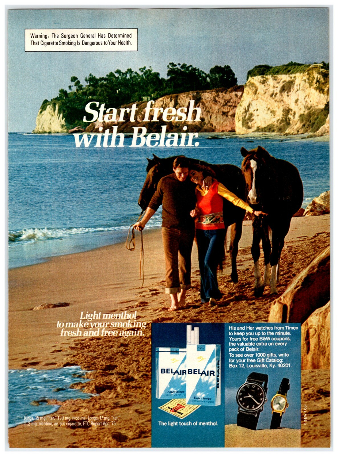 COUPLE HORSE BEACH BELAIR CIGARETTES Vintage 1970&rsquo;s 8&quot; X 11 