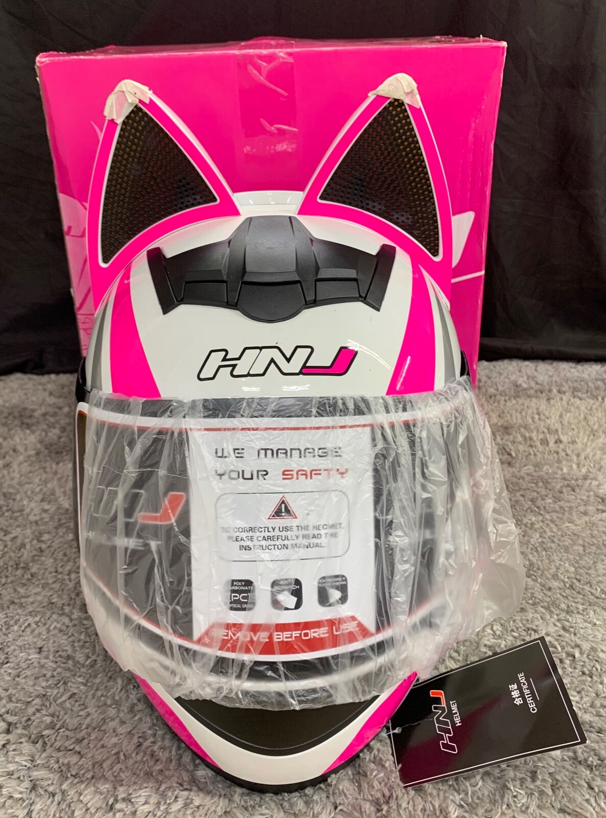 HNJ F933 WOMEN'S CAT EARS DOT MOTORCYCLE HELMET  Pink SIZE XL, w/ TAG 218