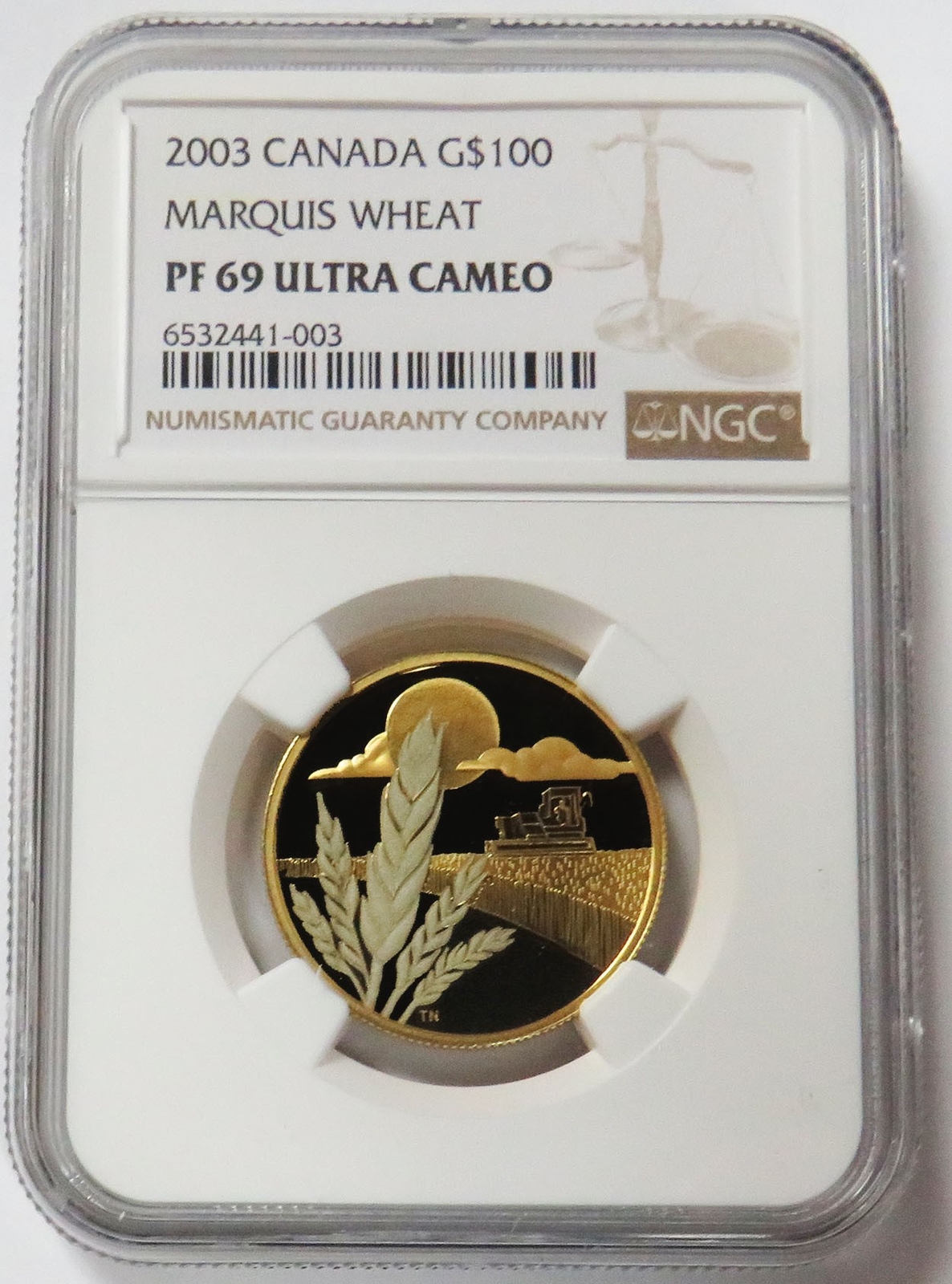 2003 GOLD CANADA PROOF $100 MARQUIS WHEAT COLORIZE NGC PF 69 ULTRA