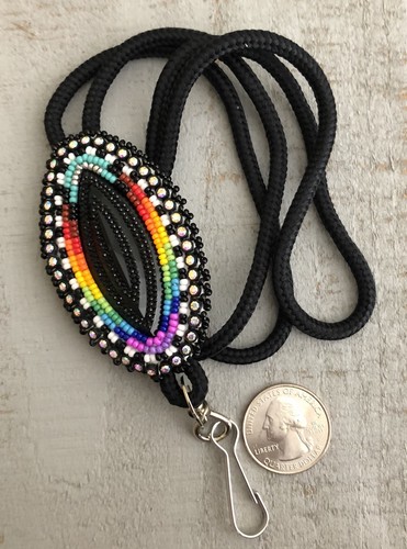 Native American Beaded Black Horse Eye ID Badge Lanyard