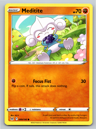 Meditite 099/196 Common Lost Origin Pokemon Card - NM Near Mint | eBay