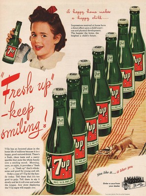 Vintage magazine ad 7UP SODA Fresh Up 1945 bubble girl bottles pictured