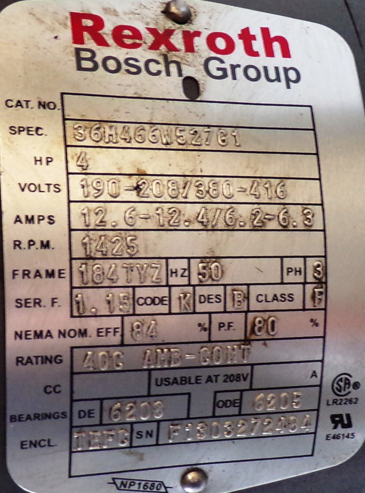 BOSCH REXROTH HYDRAULIC POWER UNIT R978931487, 10 GALLON, 4HP