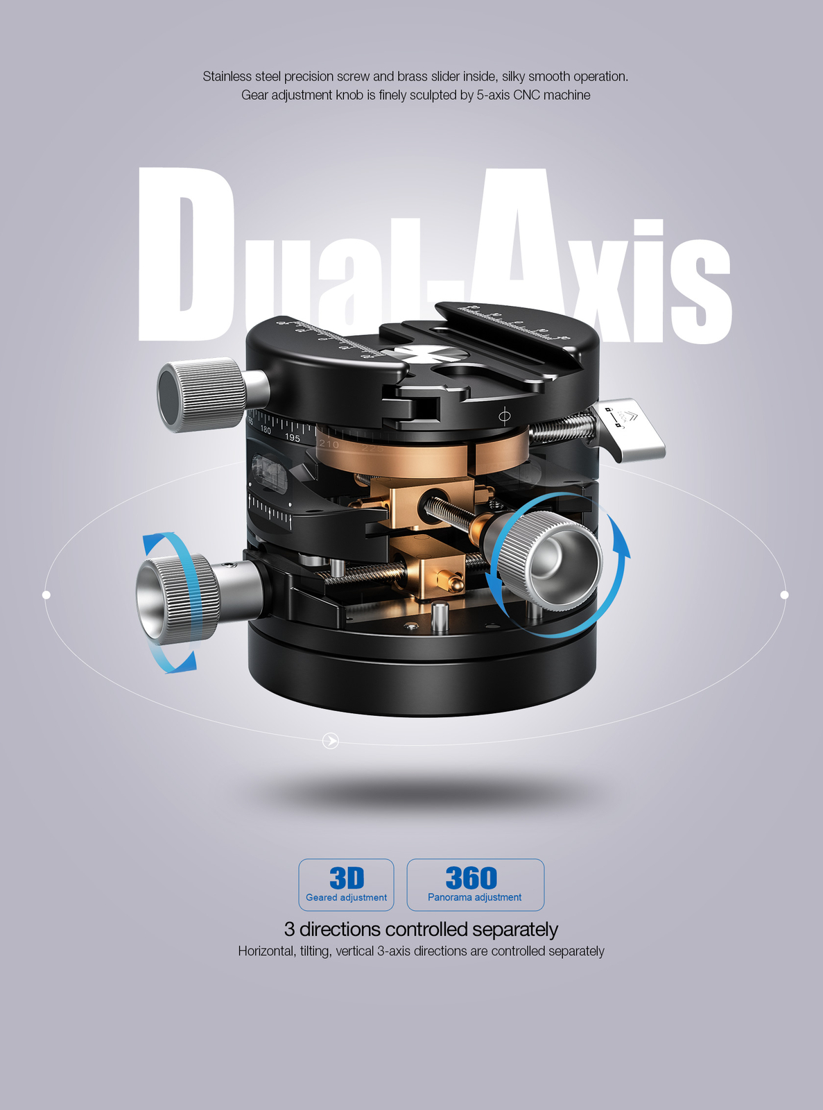 Leofoto G20 3D Geared Head with QR Plate Tripod Head for Camera