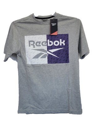 Reebok (New) Men's Core Graphic T Shirt Crew Neck Stacked Logo Gray Tee SM-2X