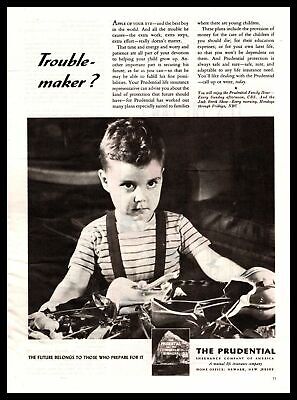 1947 Prudential Insurance "Trouble Maker" Young Boy Broken Pottery Print Ad