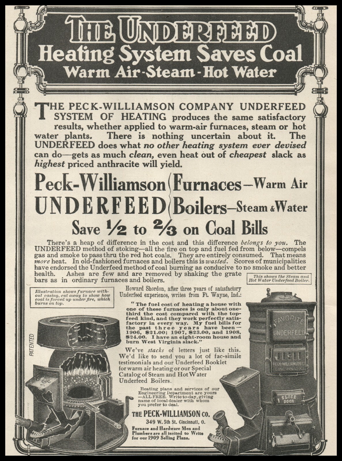 1909 Underfeed Coal Fire Heating Furnace Boiler Steam Heat Victorian Home 8586