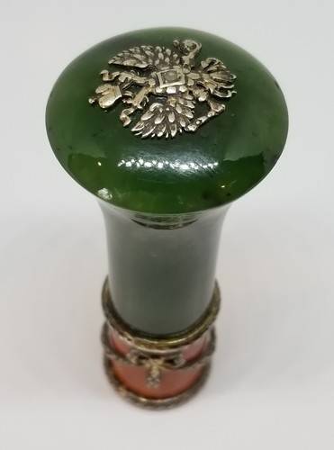 FABERGE Parasol Imperial Russian Silver Nephrite Jade Diamond Enamel Guilloche