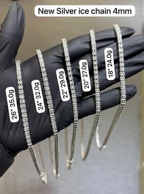 4mm Diamond-Cut Ice Link Chain Sterling Silver 925 Italy All Sizes