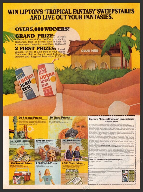 Lipton 1980s Print Advertisement 1981 "Tropical Fantasy" Iced Tea