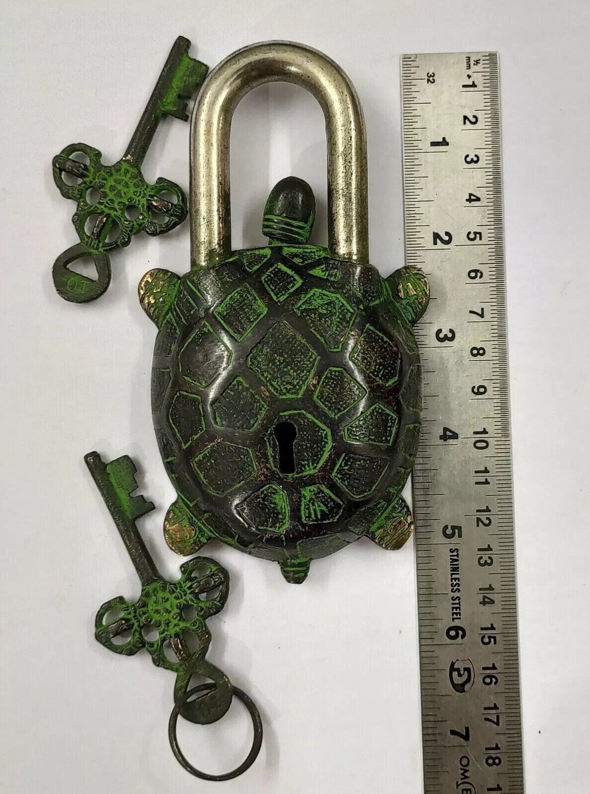 Antique Vintage Heavy Rare Lock Key Set Collectible Padlock Working Turtle