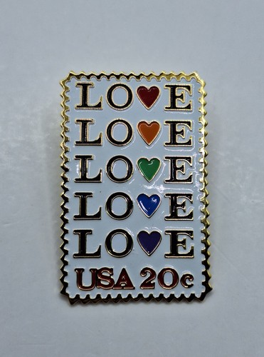 Vintage Love Golden Back 20 Cents Postage Stamp Pin 1984 VGC