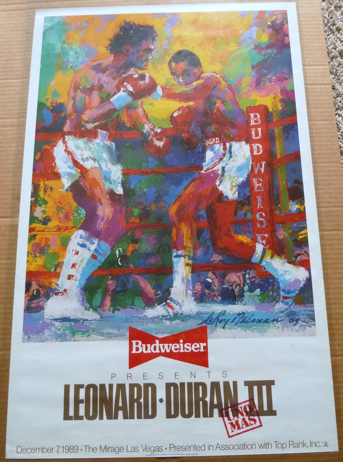 Vintage Boxing Poster LeRoy Neiman-Leonard vs. Duran III-1989 Budweiser 30x19