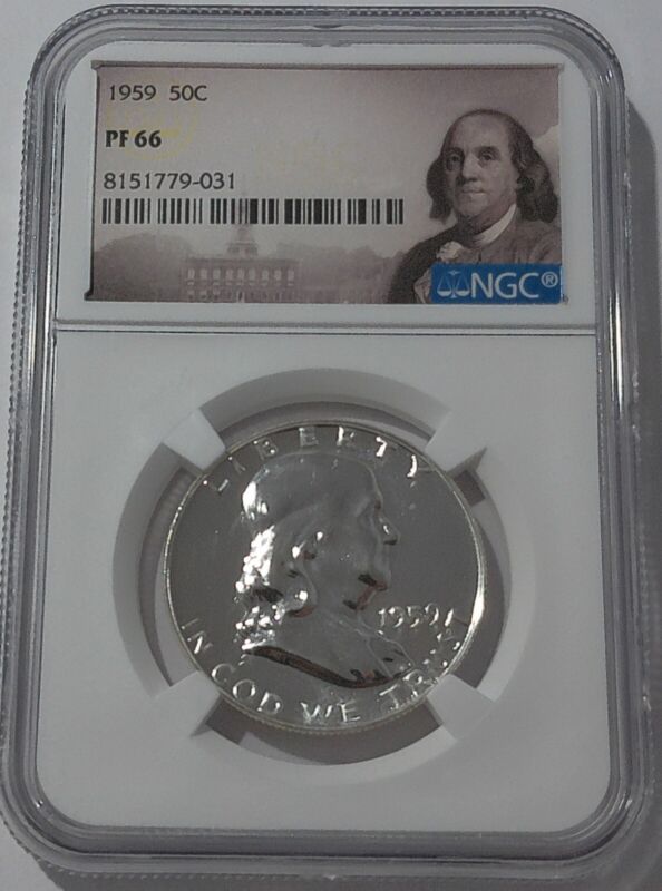 1959 P Ngc Pf66 Proof Ben Franklin Half Dollar 50c 90% Silver Portrait Label