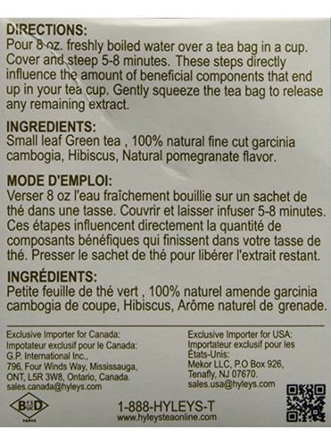 Hyleys 100% Natural Slim Green Tea Garcinia Cambogia and Pomegranate 25 teabags