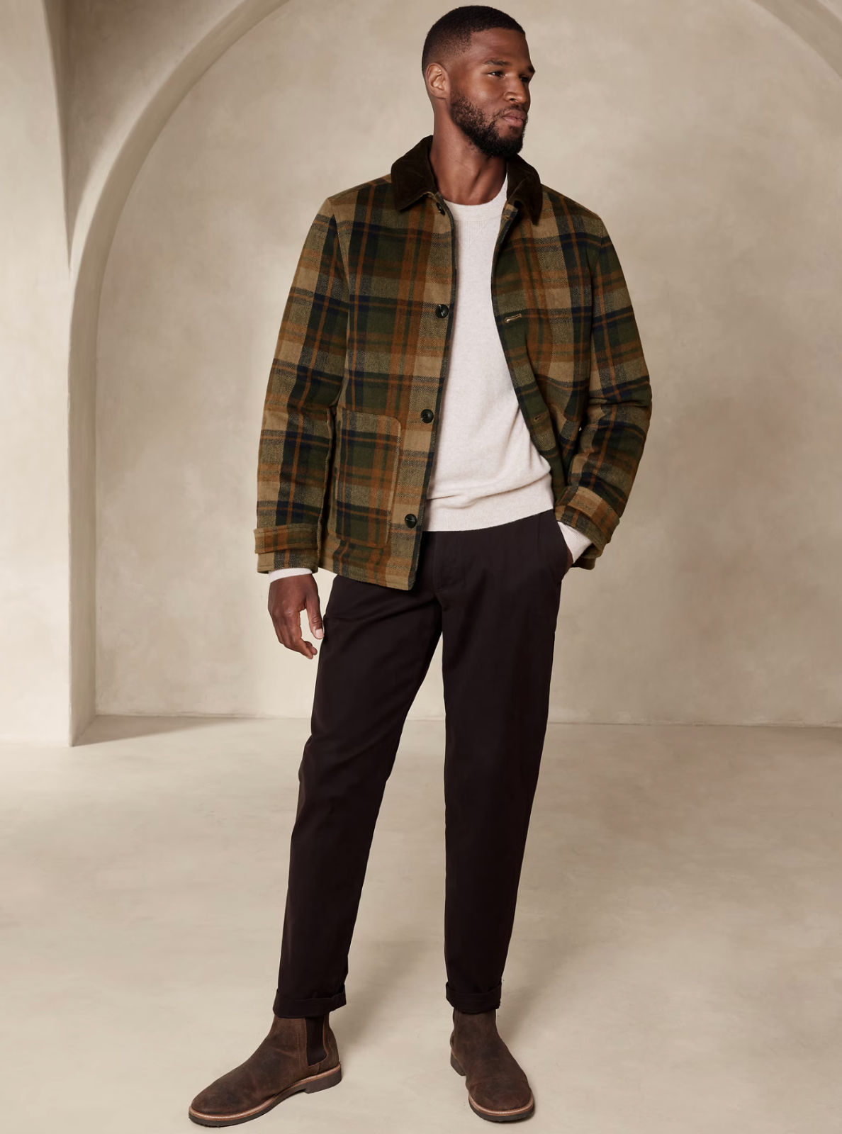 I_am　corduroy collar check coat I am a corduroy collar check coat. Poncho