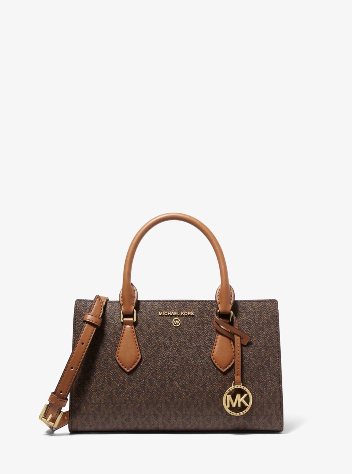 Michael Kors Valerie Small Logo MK Brown Acorn Center Zip Satchel