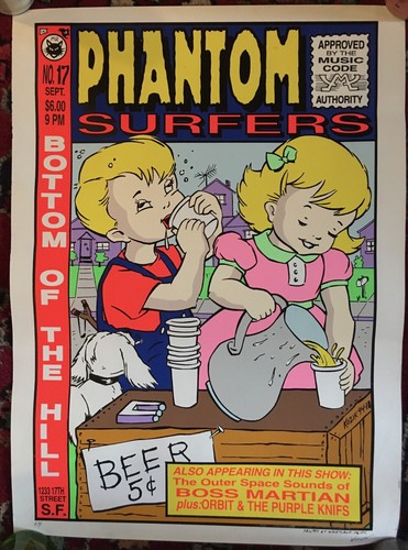 1995 KOZIK POSTER - Phantom Surfers - RARE Signed Artist's