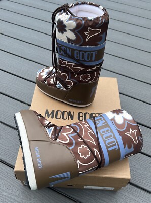 Moon Boot Icon Flower Brown Elephant Grey (Size 7/8,5) 80D1402940 ADLT NEW