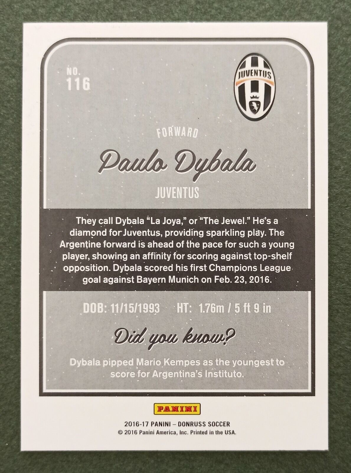 Paulo Dybala Juventus 116 Silver 2016-17 Donruss Soccer Panini rare selten