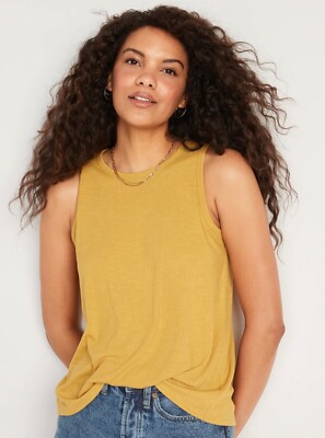 Old Navy Women's Luxe Rib-Knit Swing Tank Top Honey I m Home Mustard Size Medium