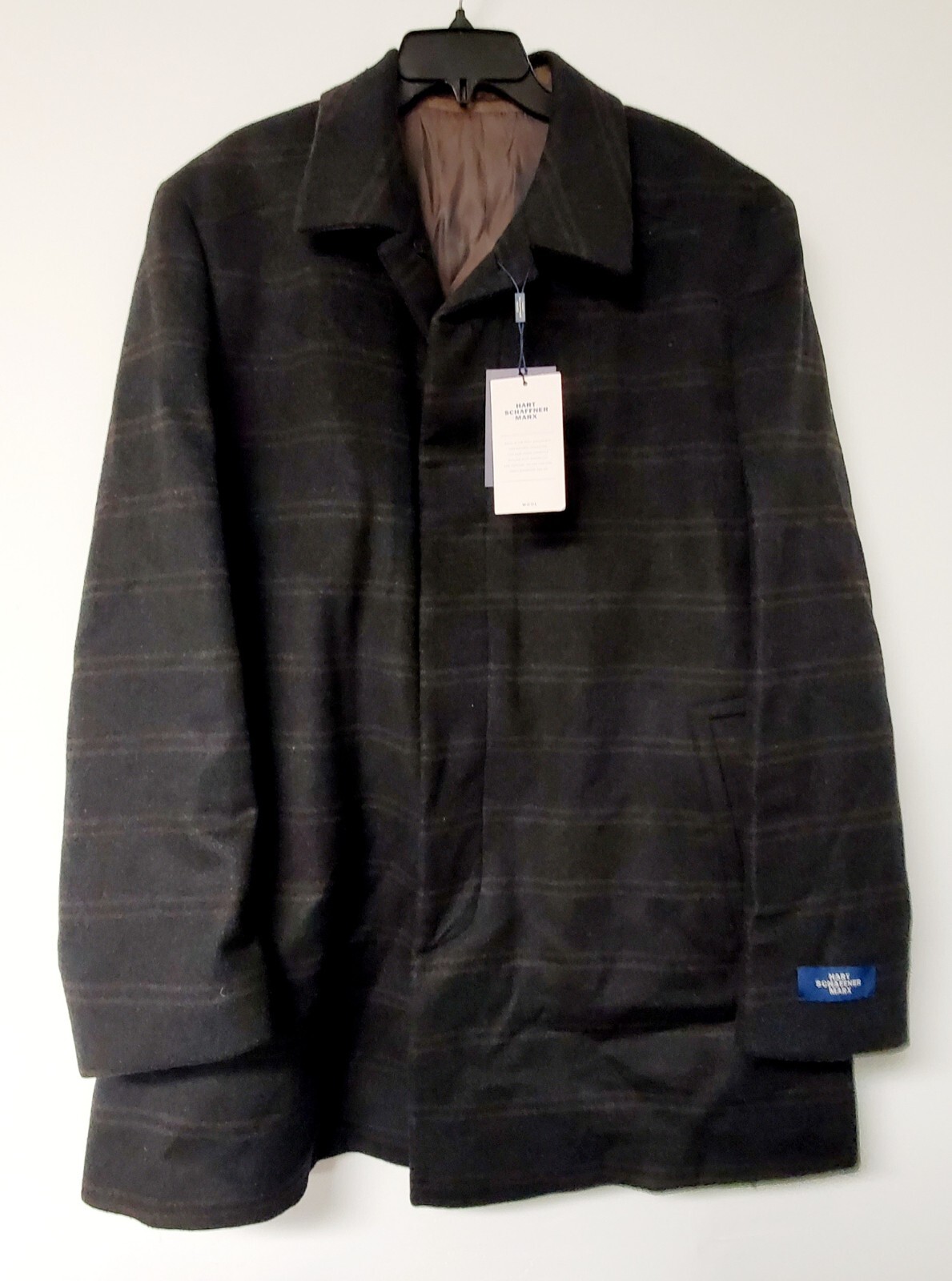 Pre-owned Hart Schaffner Marx Turner Plaid Wool Blend Topcoat In Charcoal Size 48 R In Gray