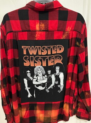 TWISTED SISTER Rock-N-Roll Distressed Upcycled Rock Flannel Shirt 3XL