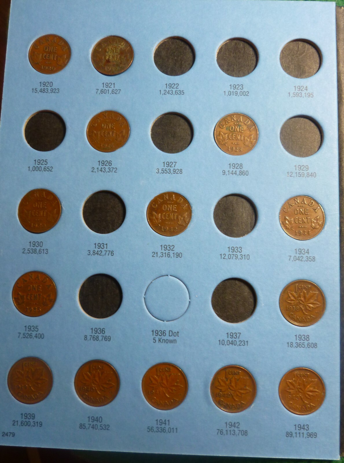 Canadian Cent Collection 1920 to 1988 in folder   #CC2088
