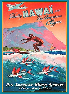 HAWAII ヴィンテージポスター Amazon.com: Aloha Waikiki - Surfing - Diamond Head - Oahu